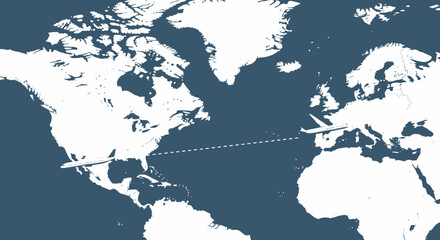 Transatlantic Journey Illustration With Earth Map And Airplane Route