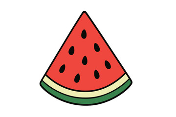 Brightly colored triangular slice of fresh watermelon with black seeds and rind