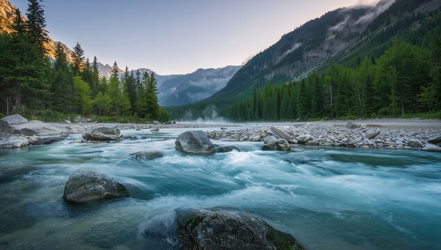 Water cascades over stones in a stream, erosion risk - Powered by Adobe