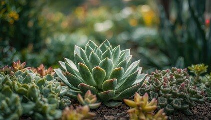 Close-up of green succulents in a garden setting, showcasing growth and vitality
