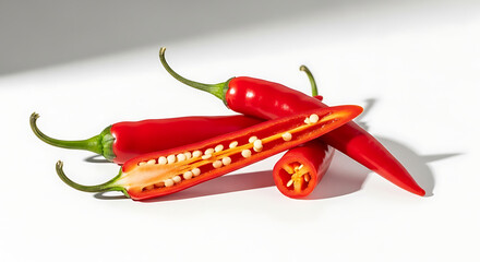 Fiery Red Chili Peppers Displaying Vibrant Seeds and Spicy Essence