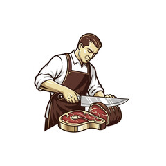 Skilled Butcher Expertly Slicing Prime Cuts of Meat.