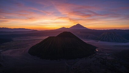 Sunrise over Bromo Volcano, Java Island, capturing the volcanic landscape and natural beauty