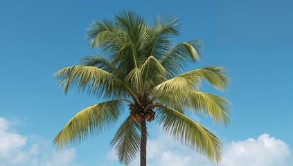 Obraz premium Tropical palm tree displaying coconuts, symbol of summer relaxation