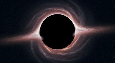 Dramatic black hole illustration with accretion disk in deep space background view