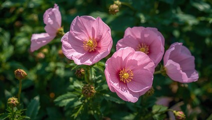 Obraz premium Fully Bloomed Pink Herbaceous Flowers, vibrant spring display, seasonal change