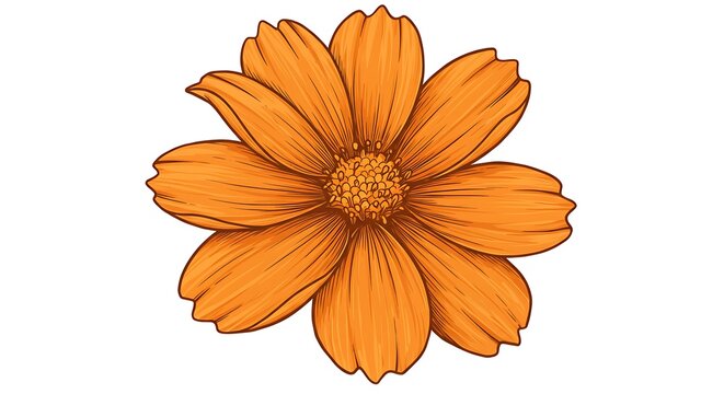 Digitally rendered close-up of an orange flower with detailed petals and a textured center