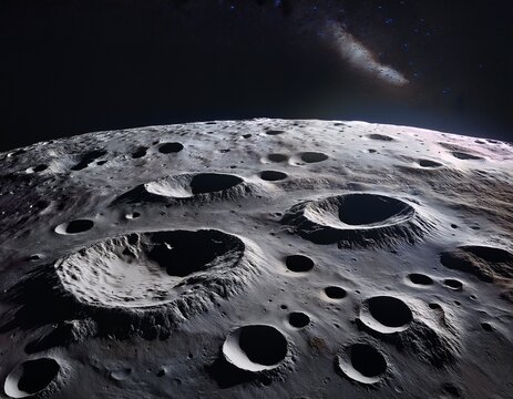 detailed lunar surface showcasing craters and textures against the darkness of space - Powered by Adobe