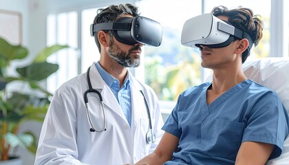 Doctor and Patient Experience Virtual Reality Medical Treatment in Bright Room