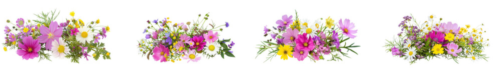 Obraz premium Bouquet of colorful wildflowers, isolated on transparent background