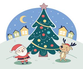 Christmas Illustration design, Winter holiday illustration