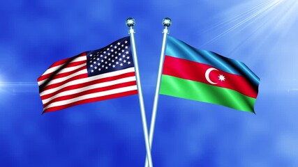 USA and Azerbaijan Flag Waving On Pole Loop