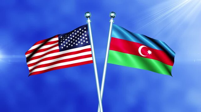 USA and Azerbaijan Flag Waving On Pole Loop