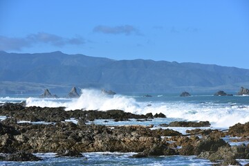 Storm waves bringing in the floating debris