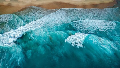 aerial view of turquoise ocean waves forming abstract patterns embodying a minimalist summer seascape