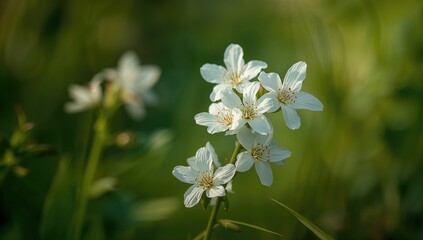 Fototapeta premium White flowers against a lush green backdrop, ideal for editorial header background