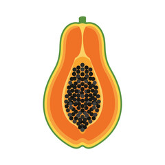 Flat vector illustration of a sliced ripe tropical papaya fruit.