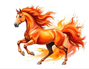 Fire horse illustration on white isolated background