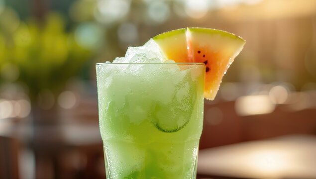 Watermelon slushie with lime, a refreshing summer beverage in tall glasses