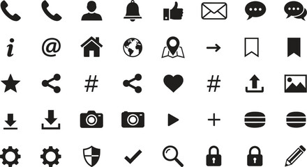 Obraz premium Collection of black and white vector icons for website design and app development