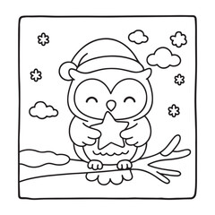 Happy Christmas Coloring Pages, Bold and Easy Cozy Winter Coloring Pages, Christmas Coloring Book Pages, Kids, Adults, Teens, Black and white Drawing, Line Art, Vector Illustration, bold and easy,