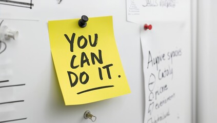 Yellow note paper with motivational message, background for text layout