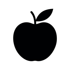 Single Apple with Leaf Black Silhouette Vector Illustration