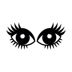 Cartoon Eyes with Long Lashes Black and White Vector Illustration