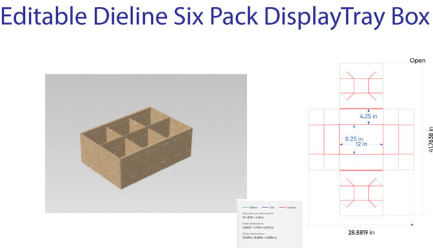 Cardboard six pack tray dieline packaging