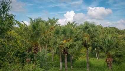 Fototapeta premium Palm oil plantations in tropical landscapes, environmental impact