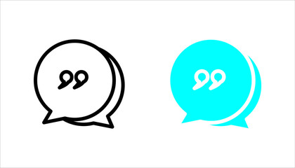  chat-quote-message-icon set, Black outline icon of two overlapping speech bubbles with quotation marks inside, representing messaging