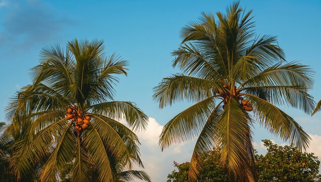 Palm trees against a clear blue sky, ideal for tropical themes