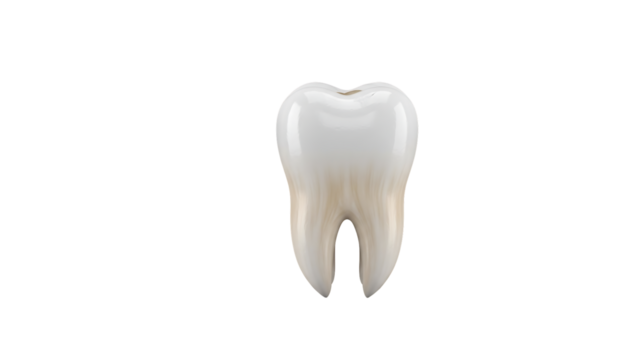 Realistic molar tooth with stained roots and white crown isolated on a transparent background