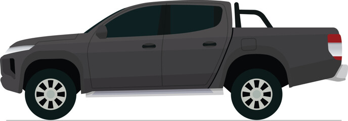 Modern twin cabin pickup truck flat side view