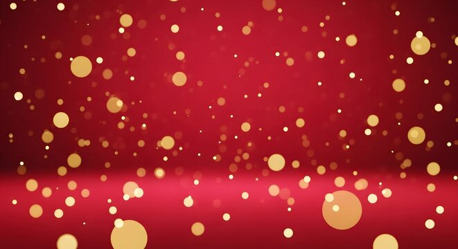 Golden orbs dance on a ruby canvas, creating a mesmerizing abstract spectacle of light and shadow.