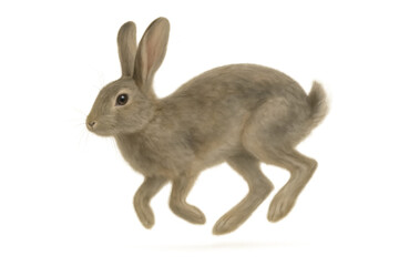 Obraz premium Wild brown rabbit hopping, running quickly with dynamic motion, a cute hare animal on transparent background