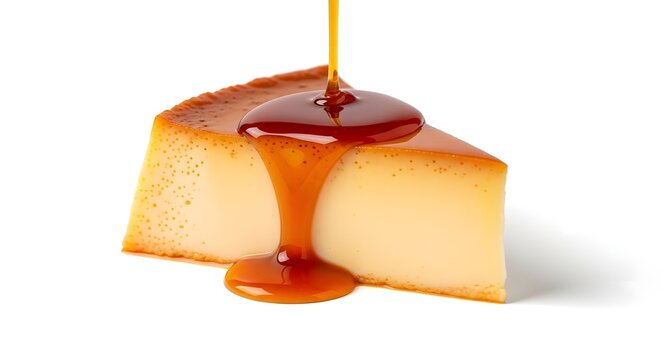 A delicious slice of flan with caramel sauce, a sweet treat delighting your taste buds. This dessert is a perfect choice, pudim slice