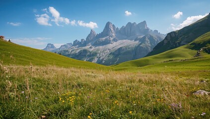 Beautiful alpine meadow in springtime, showcasing seasonal change