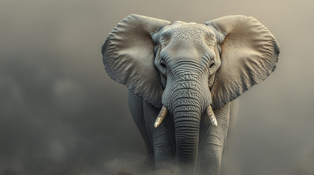 Majestic elephant standing gracefully in a misty landscape showcasing nature's beauty and wildlife preservation ai, elephant, wildlife, conservation, nature, majestic, mist, habitat, animal, beauty, e