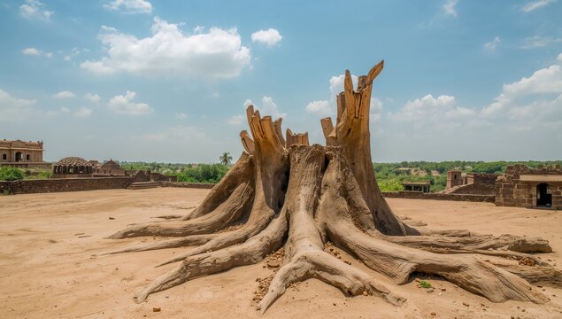 Fototapeta Tree Fossil discovered in a park, remnants from a volcanic eruption approximately 176 million years old
