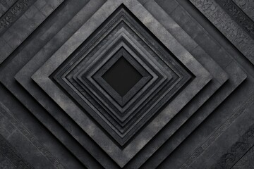 Geometric grayscale composition featuring concentric diamond shapes receding into space