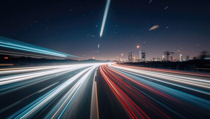 Moving traffic light trails at night, urban density