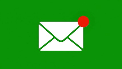 Animated mail notification alerts flashing and disappearing on a vibrant green screen background,