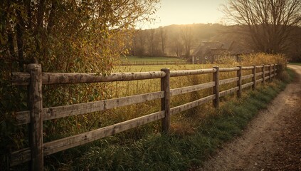 Fototapeta premium Antique Fence Surrounding Rural Settlement, preservation