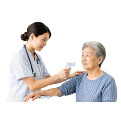 Caregiver Checking Elderly Person’s Vital Signs – Compassionate, Professional Moment of Health Monitoring and Care

