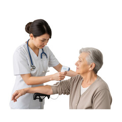 Caregiver Checking Elderly Person’s Vital Signs – Compassionate, Professional Moment of Health Monitoring and Care

