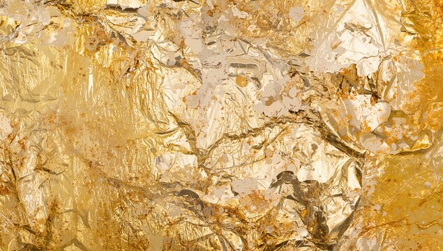 Textured gold foil background with a yellow leaf, ideal for editorial header design