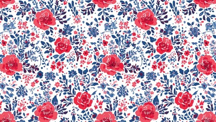 Red, white, and blue floral pattern, ideal for summer gatherings, July celebration