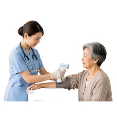 Caregiver Checking Elderly Person’s Vital Signs – Compassionate, Professional Moment of Health Monitoring and Care

