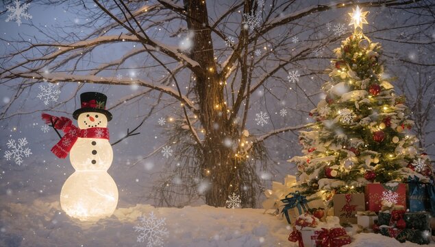 Charming holiday decorations on display, featuring a snowman, seasonal cheer - Powered by Adobe